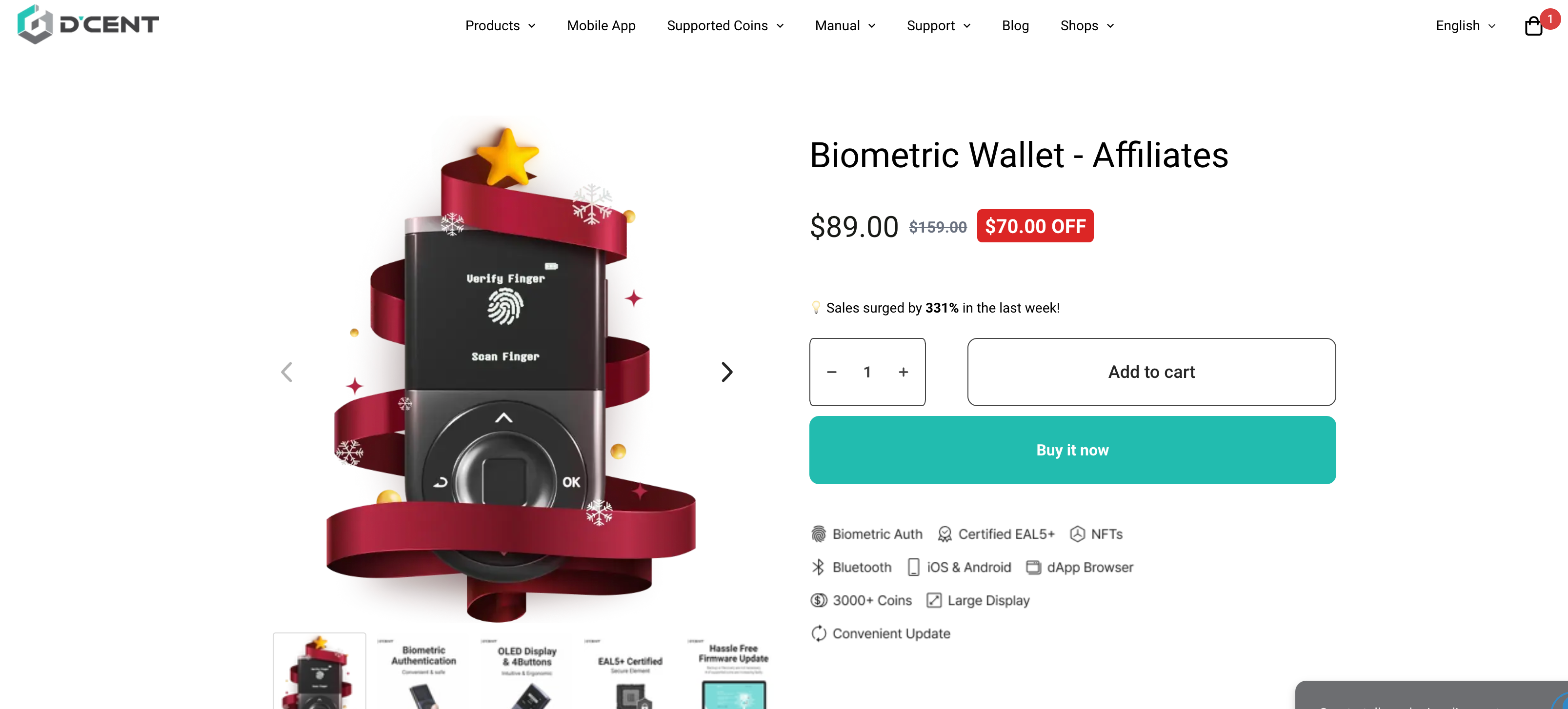 最新dcent優惠碼2024,黑五大促低至5.6折,Biometric Wallet硬件錢包直減70美金-图片1
